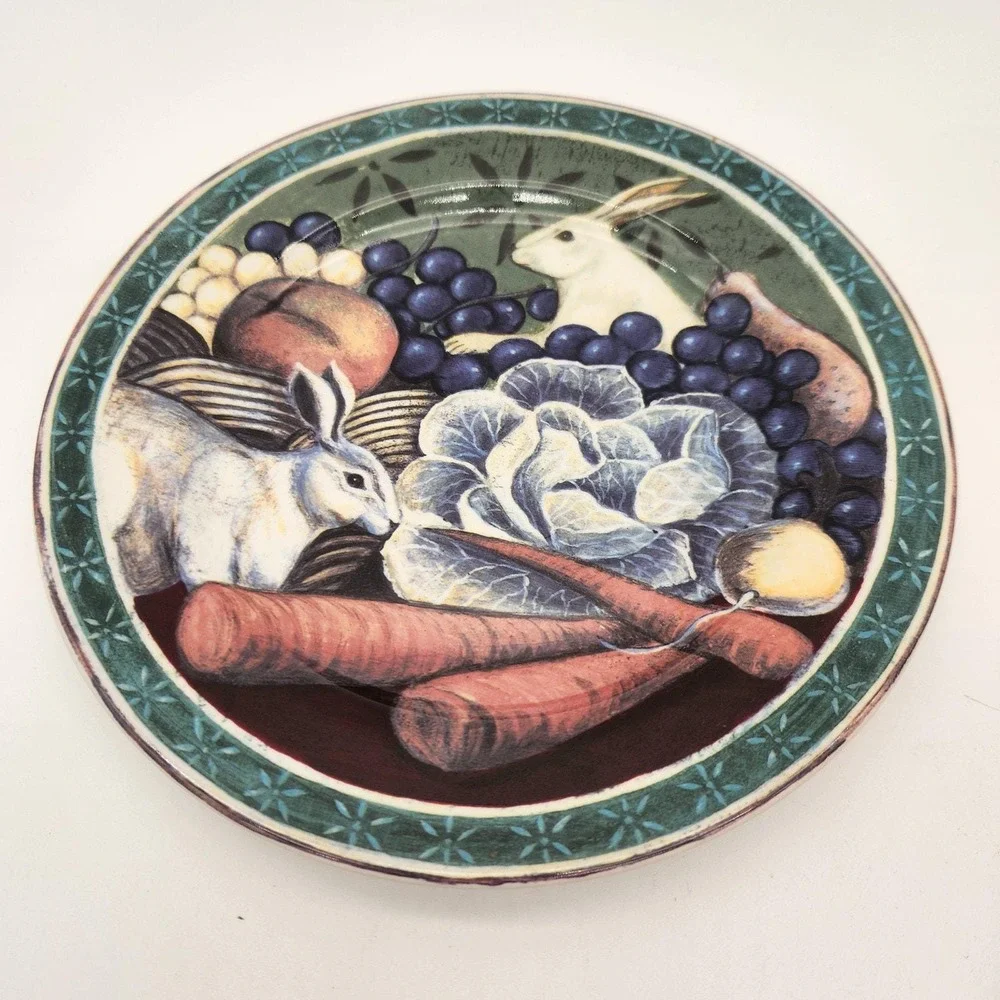 Two Block Br'er‎ Rabbit Salad Plates Discontinued Collectable Bunnies Vegetables